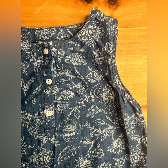 Osh Kosh Denim Floral Print Sleeveless Tunic Top Girls Size 6 - Picture 2 of 6